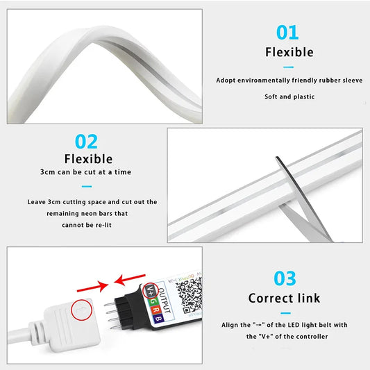USB RGB Neon LED Strip 1M 2M 3M 5M WiFi 5V RGB Strip Work With Tuya App/Smart Life/Alexa for Game Home Neon Decor Lighting