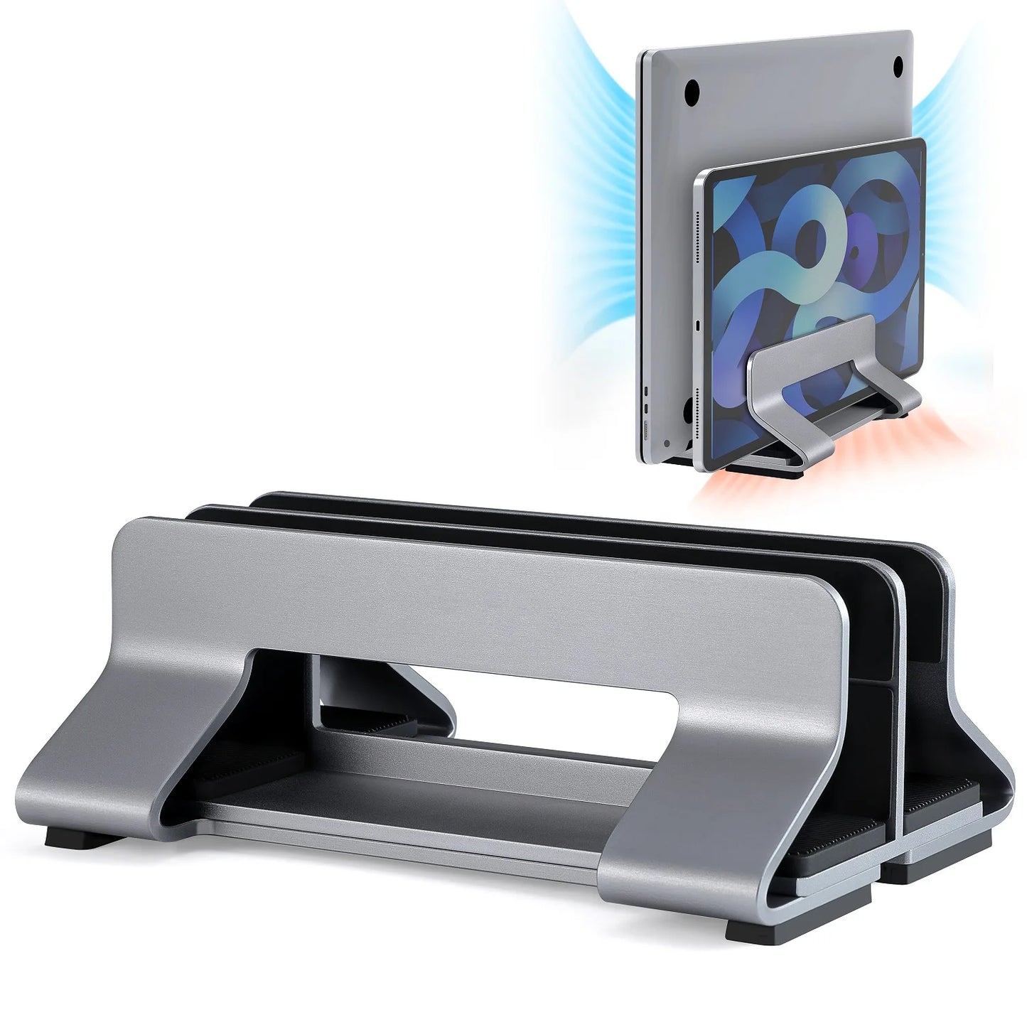 Vertical Laptop Stand Tool-Free Adjustable Aluminum Laptop Stand Holder Vertical Width From 0.35"-1.6" Support Almost All Laptop