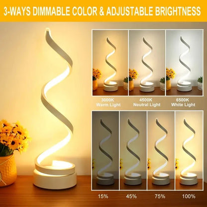 1pcs bedroom bedside lamp - 3-way dimmable touch light USB power supply, modern simple dimmable spiral bedside lamp