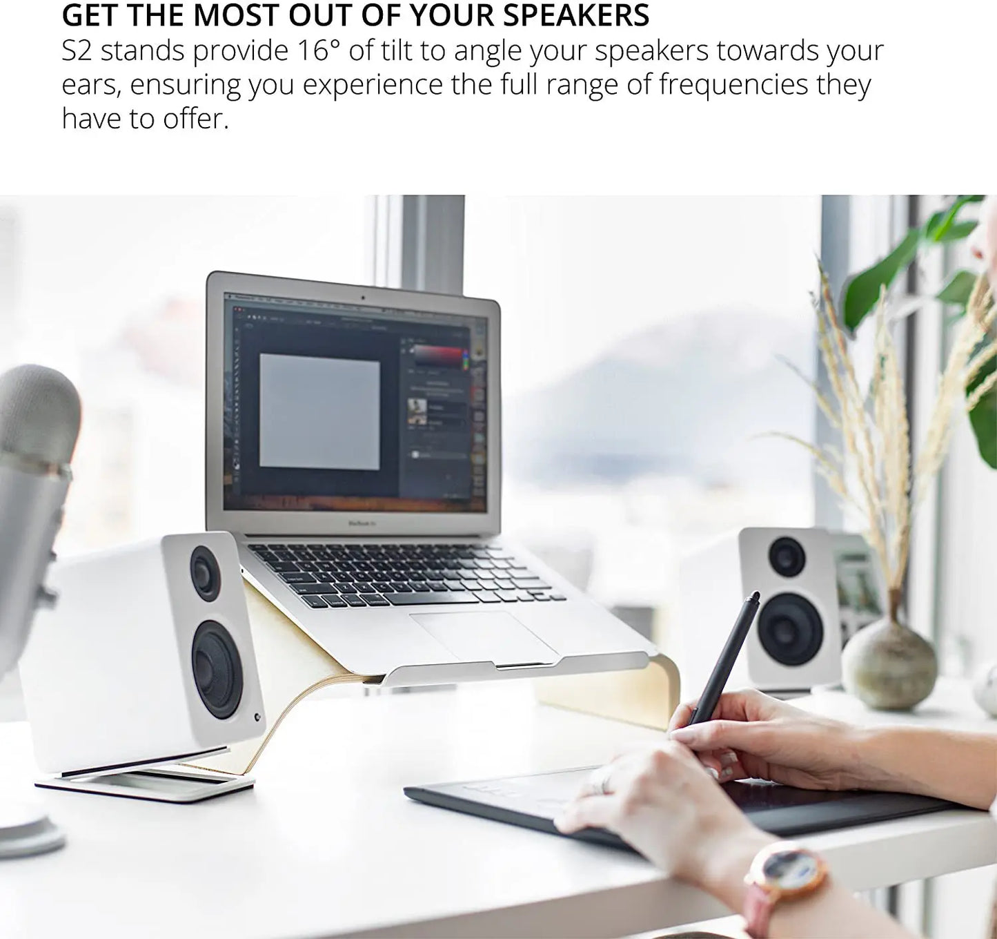 2pcs Desktop Speaker Stands for Medium Bookshelf Speakers & Mid-Size 3”-4” for Edifier MR4 MR3 MR3BT White Desk Setup Supplies