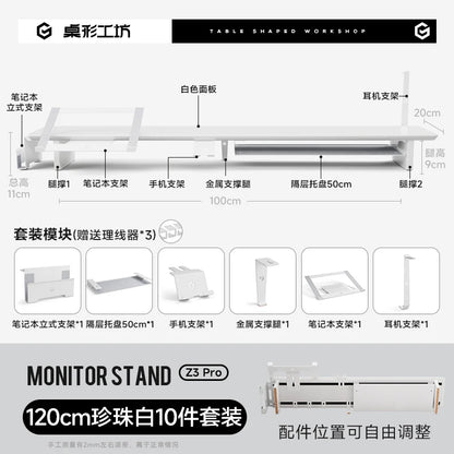 Z3 Pro Modular Monitor Riser Solid Wood Desktop Elevator Stand Computer Screen Stand Ergonomic Office Desk Organizer System