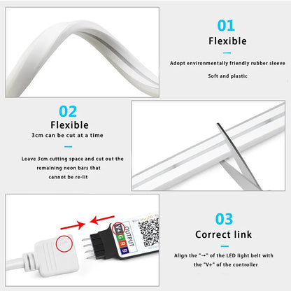 USB RGB Neon LED Strip 1M 2M 3M 5M WiFi 5V RGB Strip Work With Tuya App/Smart Life/Alexa for Game Home Neon Decor Lighting