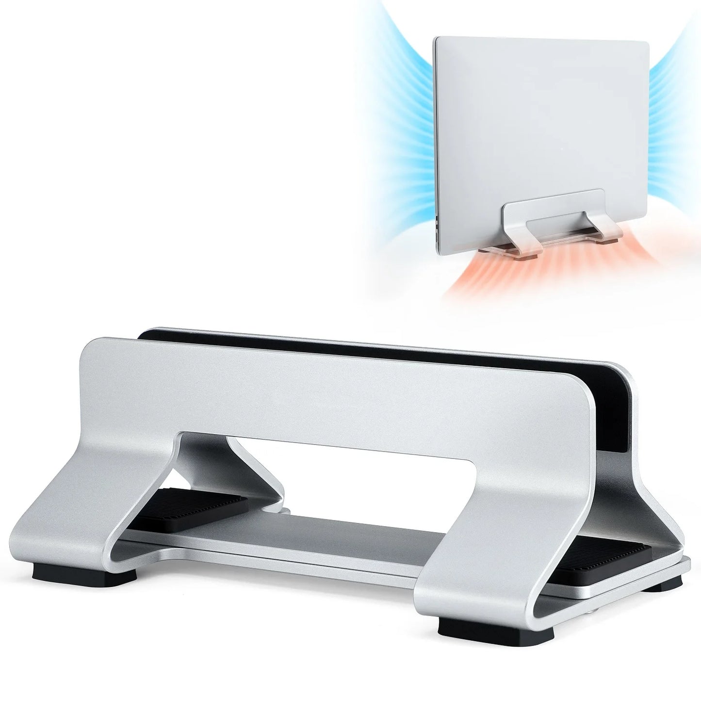 Vertical Laptop Stand Tool-Free Adjustable Aluminum Laptop Stand Holder Vertical Width From 0.35"-1.6" Support Almost All Laptop