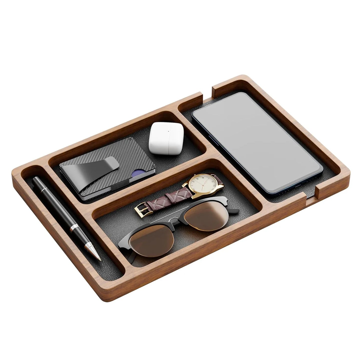 ooden Office Desktop Storage Box Solid Wood Partition Storage Box Mobile Phone Headphone Debris Storage Box Wooden Storage Tray